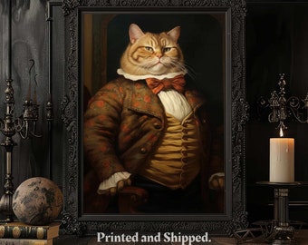 Viktorianische Katze Portrait, Renaissance Malerei, Ginger Katze, Katze, Katze, Tierliebhaber, lustige Kunst