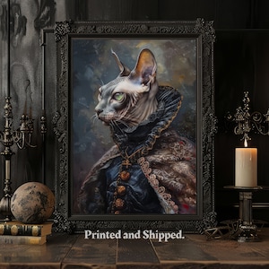 Stampa gotica del gatto Sphynx: Dark Academia Home Decor