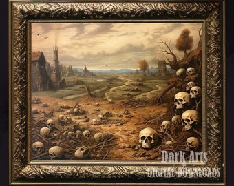 Gothic Skull Landscape Art Print: Moody Autumn Decor (Digital Download)