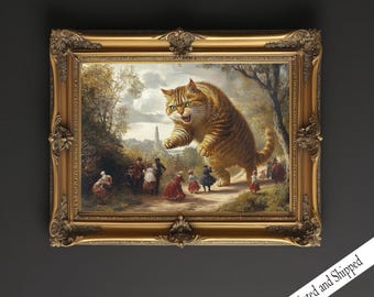 Cat Wall Art, Victorian Landscape, Funny Altered Art Print, Eclectic Print, Terror Cat, Wall Decor