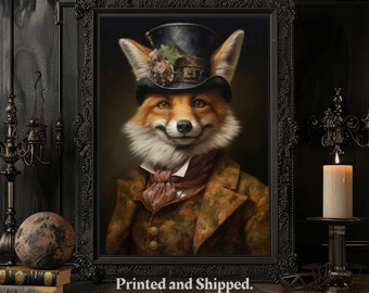 Victorian Fox Art Print, Vintage Painting Wall Art Poster, Whimsical Animals, Fine Art, Printed and Shipped