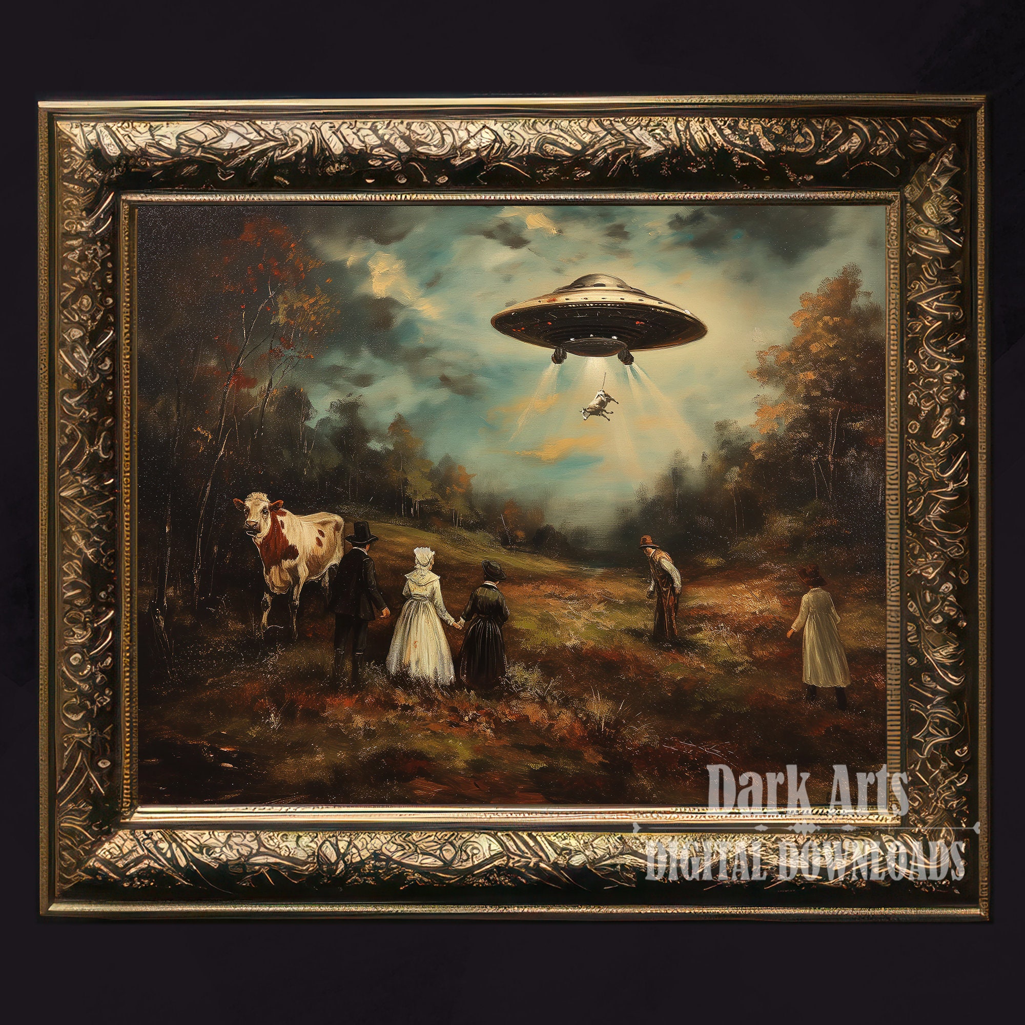 UFO Abduction Art Print: Funny Victorian Landscape (digital