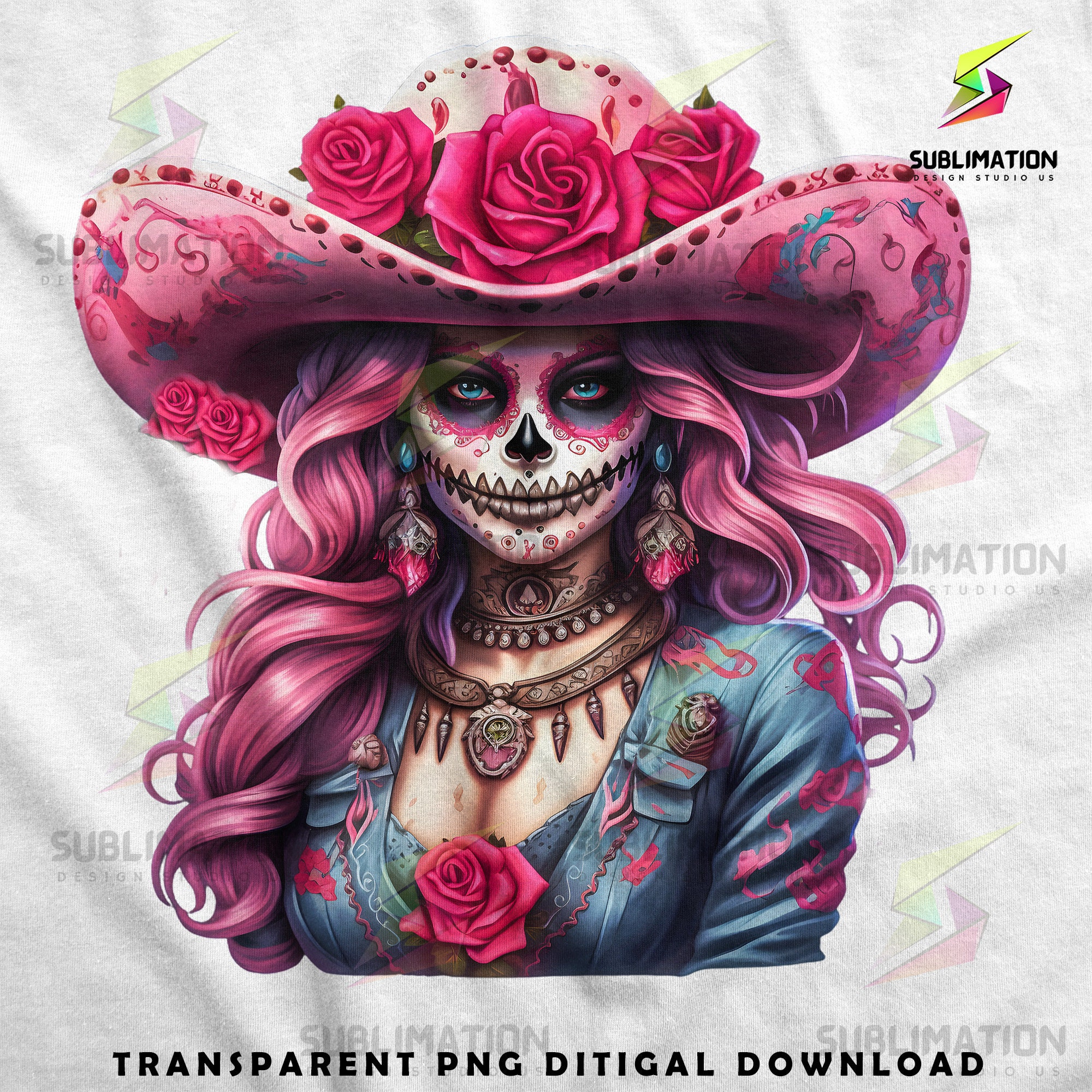 Cowgirl Day of the Dead Lady Tshirt Digital Download Sugar Skull