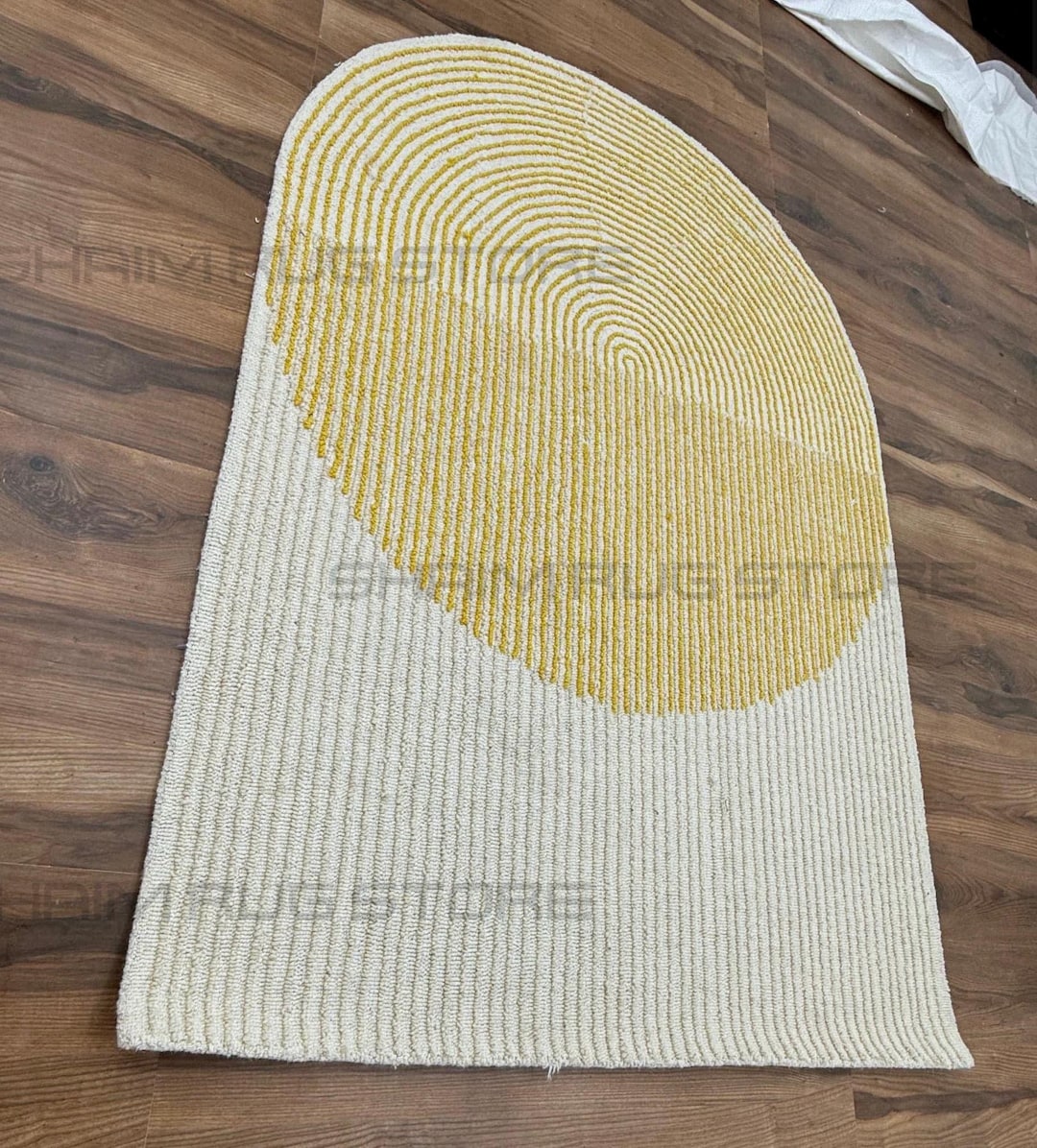 Yellow Moon Rug Hand Tufted Yellow Cream Semi Circle Rug – Modern Half Moon Wool Carpet ...