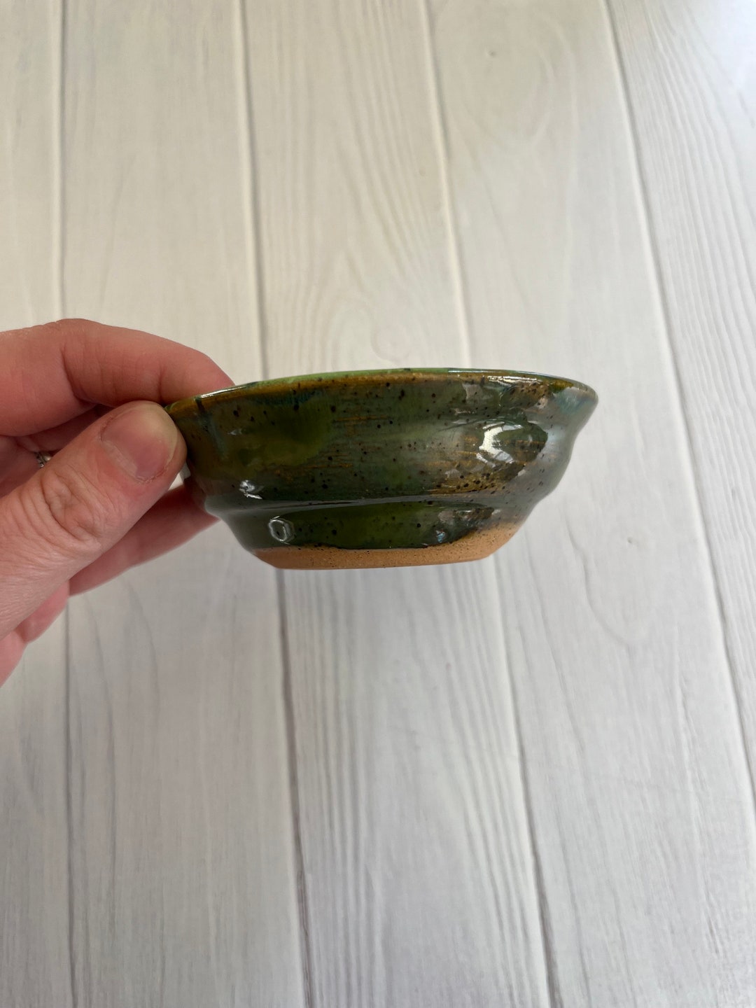 Mini Speckled Stoneware Bowl Wheel Thrown With Seaweed Green Glaze on ...