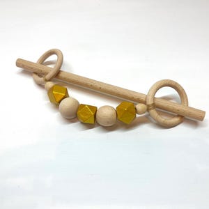 Wooden Curtain Tie: Gold Faceted Beads, Rustic Window Decor