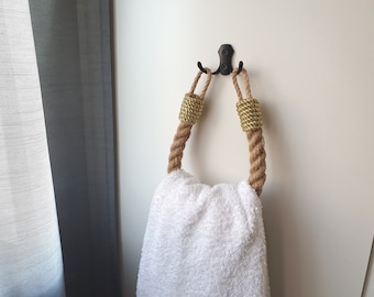 Towel holder - Toilet Paper Holder - Jute Towel Rack - Bathroom decor and accessories -Black,Silver,White,Bronze,Matte Silver,Gold Hook