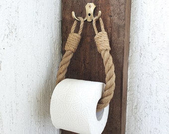 Toilet Paper Holder made of rope with a metal hook - Jute Rack of bath or kitchen towels - Bathroom decor and accessories