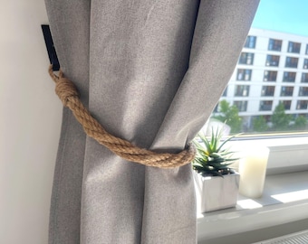 Amarração de cortina de corda de juta de quatro fios – Suporte Boho rústico e grosso
