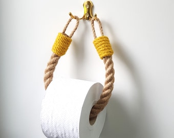 Porte-papier hygiénique - Corde de jute avec décoration jaune - Déco et accessoires de salle de bain - Noir, argent, blanc, bronze, argent mat, crochet doré