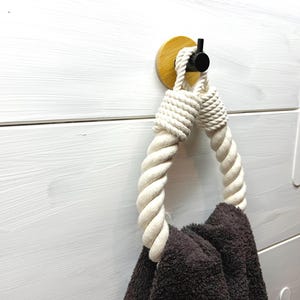 Portasciugamani - Bagno o Cucina - Corda di cotone bianco - Portasciugamani rustico - Arredamento per la casa