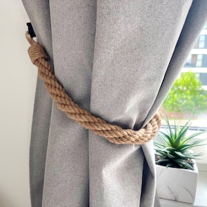 Jute Rope Curtain Tieback – Four Strand Twist Rustic Curtain Holder