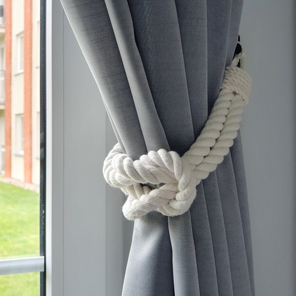 Elegant curtain tie - White - Square Knot - Holdback Curtain  - Nautical Decor - Jute Rope -  Decor Curtains - Curtain TieBack