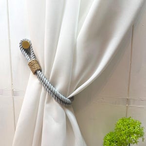 Cotton Curtain Tie: Light Gray Rope with Jute Accent - Eco Boho Style