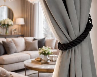 Black Cotton Rope Curtain Tieback: Twisted Boho Decor