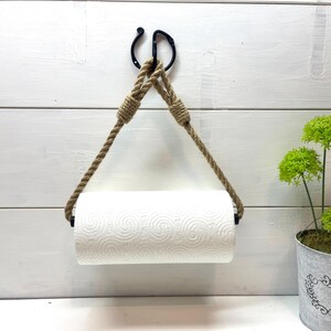 Paper Towel Holder  - Wrought Iron & Metal  with Jute Rope – Industrial Kitchen Decor
