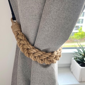 Braided Jute Rope Curtain Tieback – Rustic Boho Curtain Holder
