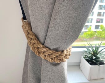 Braided Jute Rope Curtain Tieback – Rustic Boho Curtain Holder
