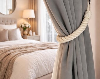 Chunky White Cotton Rope Curtain Tieback, Boho Window Accent