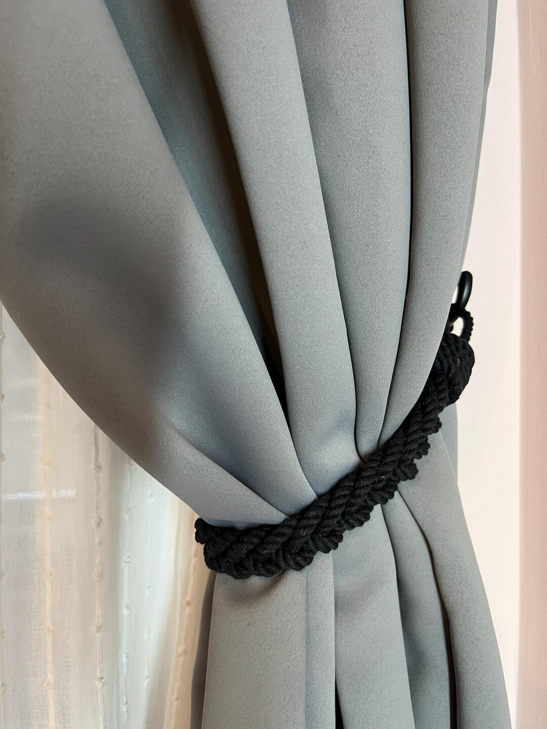 Elegant Black Cotton Rope Curtain Tieback – Minimalist Braided Design ...