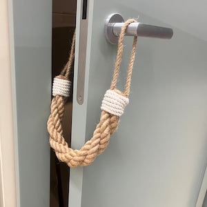 Jute Rope Door Stopper with White Accent – Rustic Coastal Door Holder