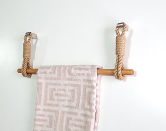 Towel Rack - Bathroom decor and accessories  - Kitchen Towel Holder - Towel Rod - Towel Holder - Jute Rope and Wooden Rod