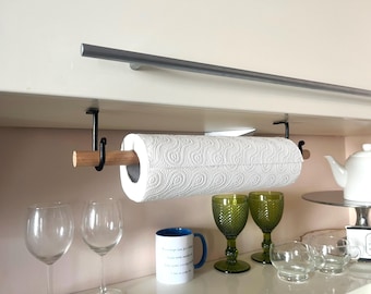 Black Wrought Iron Paper Towel Holder with Wooden Rod