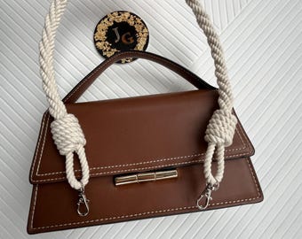 White Cotton Rope Bag Handles with Silver Carabiners