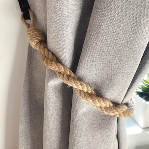 Twisted Double Jute Rope Curtain Tieback – Rustic Boho Curtain Holder