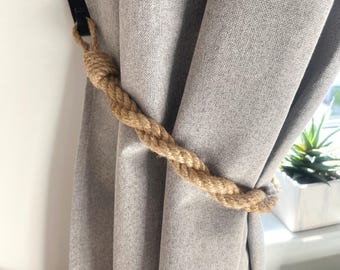 Twisted Double Jute Rope Curtain Tieback – Rustic Boho Curtain Holder