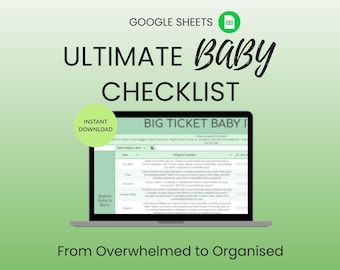 Arkusz kalkulacyjny z listą rzeczy niezbędnych dla noworodka, lista zakupów dla noworodka, planer dla dziecka w Arkuszach Google, pobieranie cyfrowe dla przyszłych rodziców