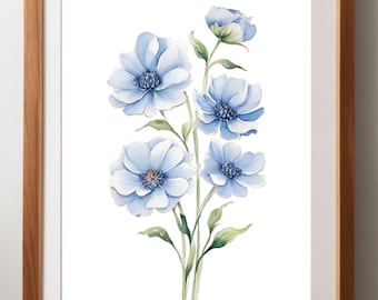 Unframed Wall Print - Floral Retreat | Blue Flower Poster | Elegant Home Decor | Hamptons Style Art Print