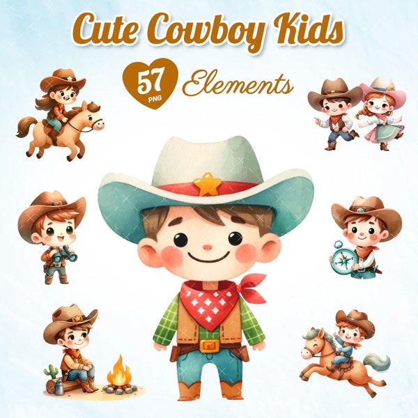 57 Watercolor Cute Cowboy Kids, Kids Cowboy Art, Children Cowboy Decor, Little Cowboy Artwork, Cowboy Kids Illustration, Cowboy Suit Kids.