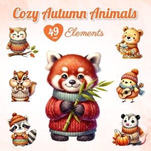 49 aquarelles : animaux automnaux douillets, animaux douillets, faune automnale, art saisonnier, créatures des bois, art chaleureux et douillet, décoration automnale.
