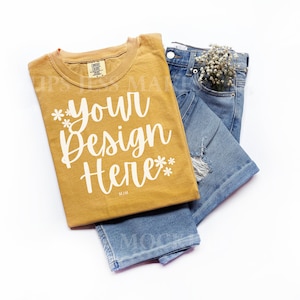 Mustard Comfort Colors 1717 Flat Lay Folded Tshirt Mockup, Mustard Gildan Mockup, Tshirt Mockup, Simple Flat Lay Mock, Print on Demand Mock