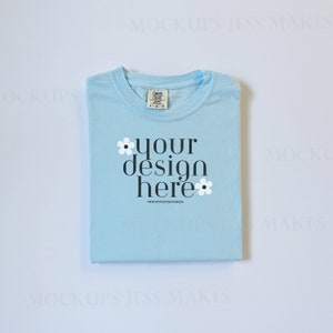 Simple Chambray Flat Lay Mockup, Blue Easter Comfort Colors Mockup, Chambray Tshirt Mockup, Simple Flat Lay Mockup, 1717 Simple Spring Mock