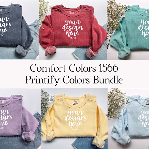 Comfort Colors 1566 Printify Bundle - Comprend TOUTES les 20 couleurs incluses sur Printify - Chambray, Crimson, Denim, Flo Blue, Light Green Flat Lay