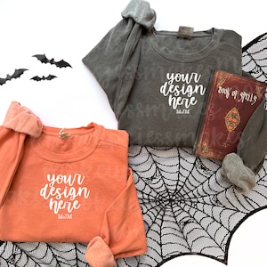Comfort Colors Halloween 1566 Sweatshirt Flat Lay Group Mockup, Pepper and Terracotta Set of 2 Spooky Season Mockup, Themed Group Sweatshirt
