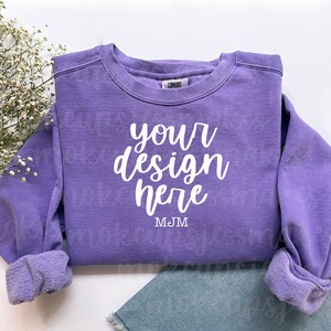 Violet Comfort Colors Sweatshirt Mock-up - Gildan Comfort Colors Flat Lay Crewneck Sweatshirt Mockup - CC 1566 Sweatshirt Mockup Gildan 1800