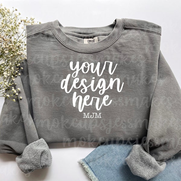Gray Comfort Colors Sweatshirt Flat Lay Pretty Mockup - Timeless Elegant Mockup for Print on Demand - Sweatshirt Mockup for Custom Designs