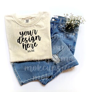 Ivory Comfort Colors 1717 Flat Lay Folded Tshirt Mockup, Ivory Gildan Mock, Tshirt Mockup, Simple Flat Lay Mockup, Print on Demand Mockup