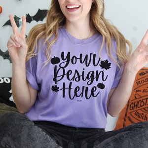 Violet Comfort Colors Halloween Model Mockup, Mockup Photo Comfort Colors 1717, Violet Tshirt Fall Holiday Mockup, Spooky Szn Model Mockup
