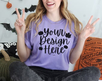 Violet Comfort Colors Halloween Model Mockup, Mockup Photo Comfort Colors 1717, Violet Tshirt Fall Holiday Mockup, Spooky Szn Model Mockup