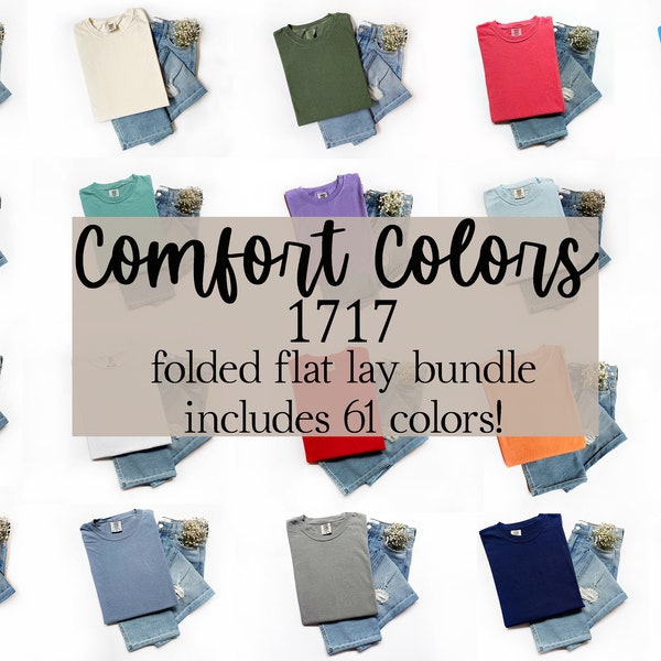 Comfort Colors 1717 JPG Mockup Bundle, Minimalist Mockup Images, Folded Flat Lay Mockup Bundle, Printify Colors Bundle, Trendy Floral Mockup