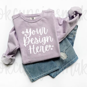 Orchid Comfort Colors Sweatshirt Mockup, Flat Lay Gildan Comfort Colors 1566 Crewneck Sweatshirt Mockup, Minimalist Orchid Purple 1566 Mock