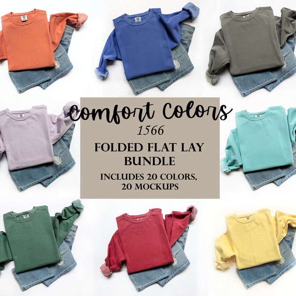 Comfort Colors 1566 Folded Flat Lay All Colors Bundle - Inclusief ALLE 20 1566 Comfort Colors, Crewneck Sweatshirt Mockup Bundle, Gevouwen Mockups
