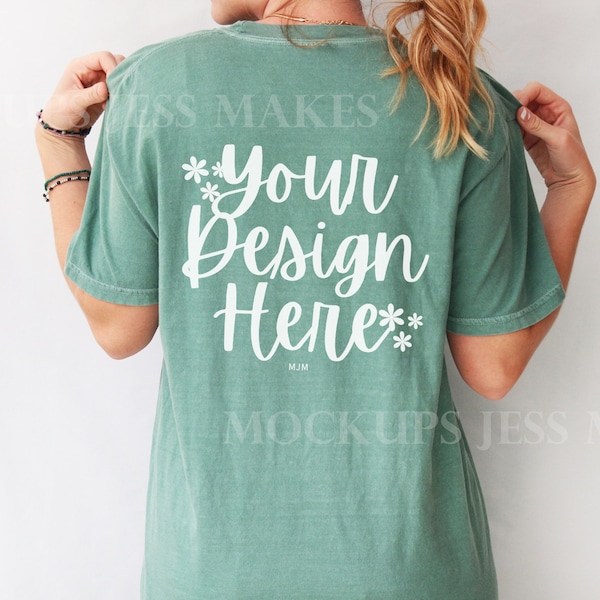 Light Green Back of Shirt Comfort Colors 1717 Mockup, 1717 T-Shirt Mock, Comfort Colors Model Mockup, Light Green 1717 Tee, Comfort Colors