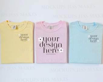 Couple Mockup Comfort Colors C1717 Springtime Mockup Butter Blossom Chambray Mockup C1717 Family Shirt Mockup C1717 Mockup Set of Three Mock