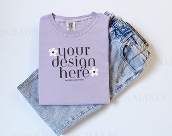 Springtime Orchid Flat Lay Mockup, Purple Comfort Colors Mockup, Orchid Tshirt Mockup, Simple Flat Lay Mockup, Simple Spring Seasonal Mockup
