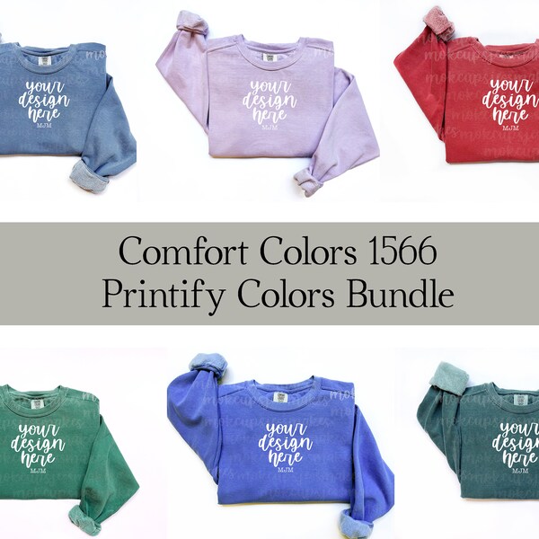 Comfort Colors 1566 Printify Bundle - Includes ALL 18 Colors Included on Printify - Chambray, Crimson, Denim, Flo Blue, Light Green Flat Lay